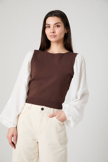 MAXIME KNIT TENCEL COMBO LONGSLEEVE TOP